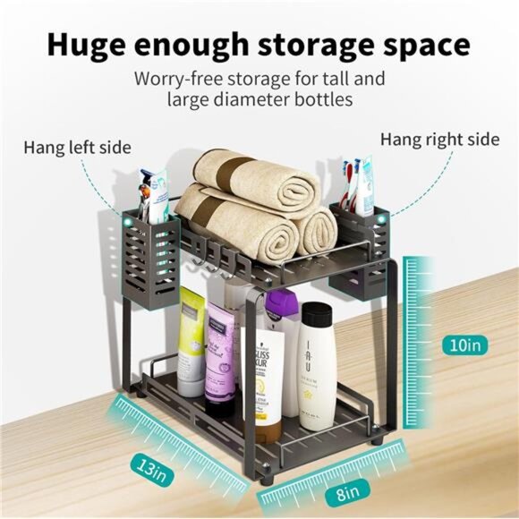 Bathroom Counter Organizer 2 Tier Storage Rack Toothbrush Holder Basket Metal - Picture 4 of 7